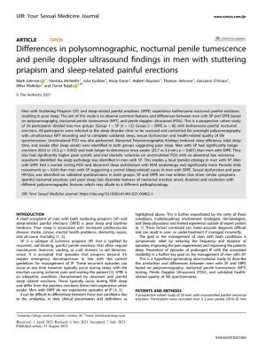 Differences in Polysomnographic, Nocturnal Penile Tumescence and Penile Doppler Ultrasound Findings in Men with Stuttering Priap