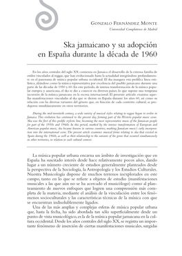 Ska Jamaicano Y Su Adopción En España Durante La Década De 1960