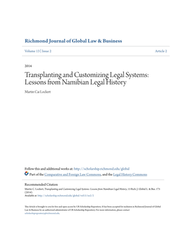 Transplanting and Customizing Legal Systems: Lessons from Namibian Legal History Martin Cai Lockert