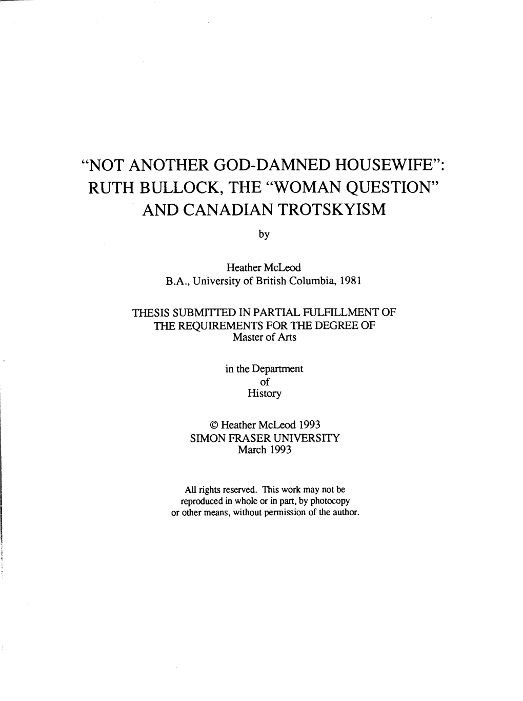 Ruth Bullock, the "Woman Question" and Canadian Trotskyism