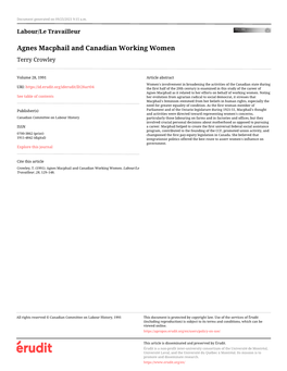 Agnes Macphail and Canadian Working Women Terry Crowley