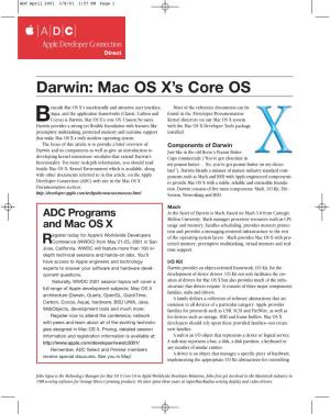 Darwin: Mac OS X's Core OS