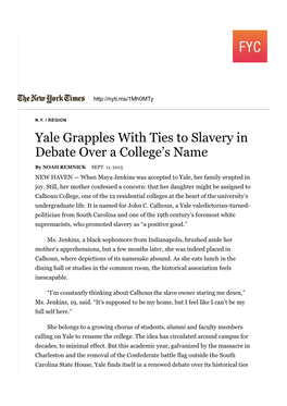 Yale Grapples with Ties to Slavery in Debate Over a College's Name
