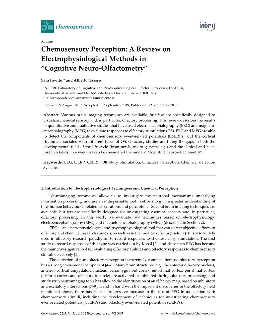 Chemosensory Perception: a Review on Electrophysiological Methods in “Cognitive Neuro-Olfactometry”