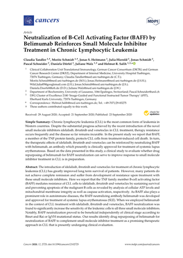 By Belimumab Reinforces Small Molecule Inhibitor Treatment in Chronic Lymphocytic Leukemia