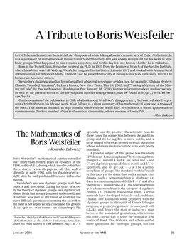 A Tribute to Boris Weisfeiler