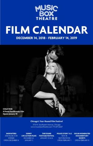 Film Calendar December 14, 2018 - February 14, 2019
