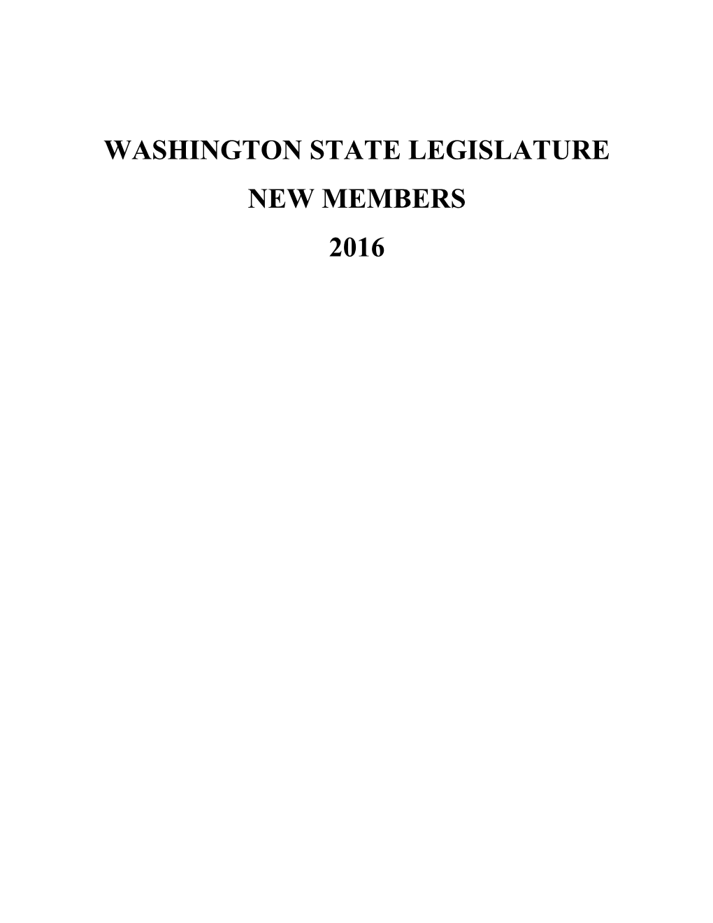 Washington State Legislature New Members 2016