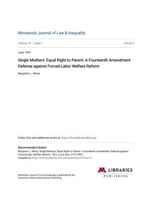 Single Mothers' Equal Right to Parent: a Fourteenth Amendment Defense Against Forced-Labor Welfare Reform