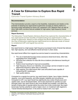 A Case for Edmonton to Explore Bus Rapid Transit