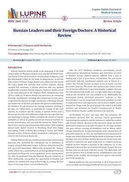 Russian Leaders and Their Foreign Doctors: a Historical Review