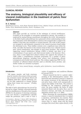 The Anatomy, Biological Plausibility and Efficacy of Visceral Mobilization in the Treatment of Pelvic ﬂoor Dysfunction