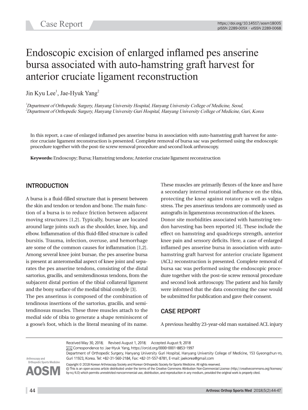 Endoscopic Excision Of Enlarged Inflamed Pes Anserine Bursa Associated With Auto Hamstring Graft