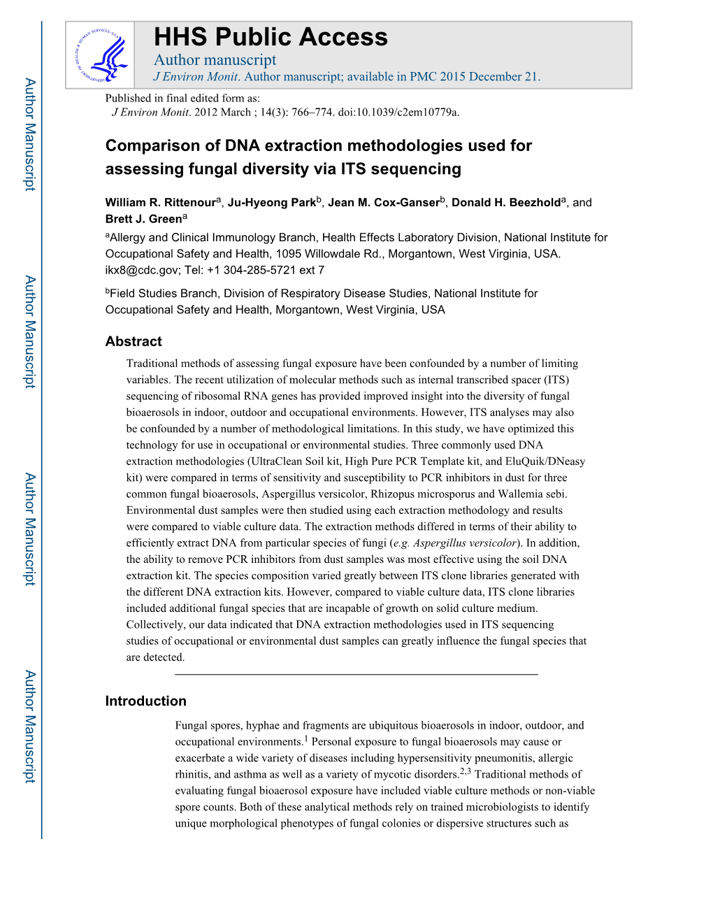 Comparison of DNA Extraction Methodologies Used for Assessing Fungal Diversity Via ITS Sequencing