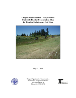 Oregon Department of Transportation Statewide Habitat Conservation Plan for Routine Maintenance Activities