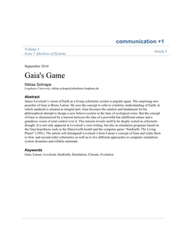 Gaia's Game Niklas Schrape Leuphana University, Niklas.Schrape@Inkubator.Leuphana.De