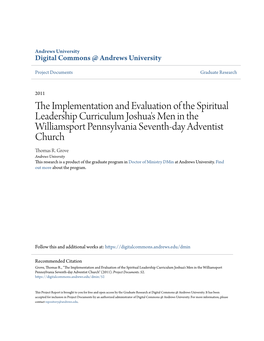 The Implementation and Evaluation of the Spiritual Leadership Curriculum Joshua’S Men in the Williamsport Pennsylvania Seventh-Day Adventist Church