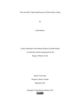 Queer Rap Discourse in Online Music Culture by Erika Ibrahim a Thesis Submitted to the Graduate Program in G