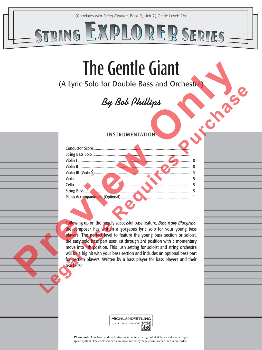 The Gentle Giant (A Lyric Solo for Double Bass and Orchestra) by Bob Phillips