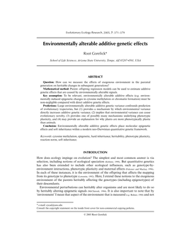Environmentally Alterable Additive Genetic Effects