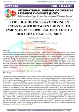 Etiology of Excessive Crying in Infants Aged Between 1 Month to 12Months in Peripheral Institute of Himachal Pradesh, India