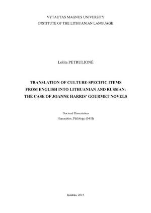 Lolita PETRULION TRANSLATION of CULTURE-SPECIFIC ITEMS