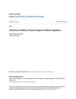 The Ethical Viability of Church Support of Moral Legislation