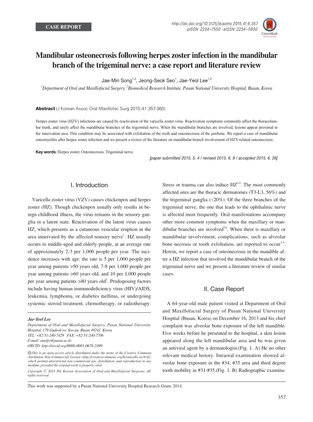 Mandibular Osteonecrosis Following Herpes Zoster Infection in the ...