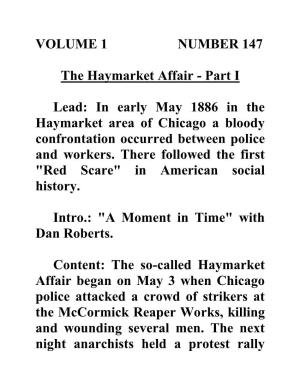 VOLUME 1 NUMBER 147 the Haymarket Affair