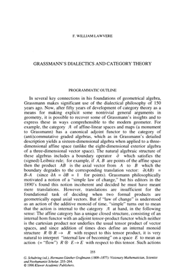 GRASSMANN's DIALECTICS and CATEGORY THEORY in Several