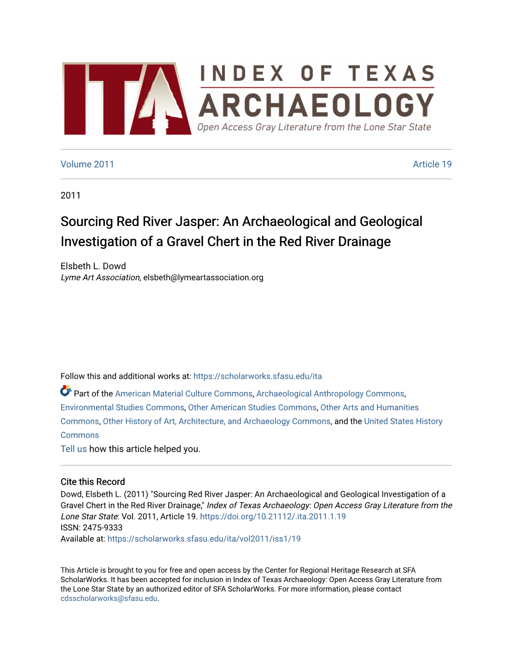 Sourcing Red River Jasper: an Archaeological and Geological Investigation of a Gravel Chert in the Red River Drainage