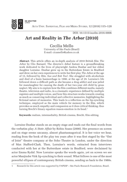 Art and Reality in the Arbor (2010) Cecília Mello University of São Paulo (Brasil) E-Mail: Cicamello@Yahoo.Co.Uk