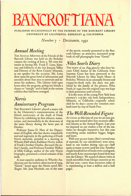 PUBLISHED OCCASIONALLY by the FRIENDS of the BANCROFT LIBRARY UNIVERSITY of CALIFORNIA, BERKELEY 4, CALIFORNIA Annual Meeting Ba