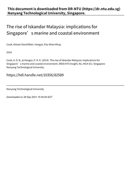 The Rise of Iskandar Malaysia: Implications for Singapore’S Marine and Coastal Environment