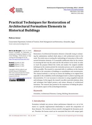 Practical Techniques for Restoration of Architectural Formation Elements in Historical Buildings