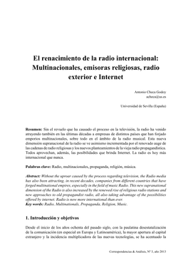 El Renacimiento De La Radio Internacional: Multinacionales, Emisoras Religiosas, Radio Exterior E Internet