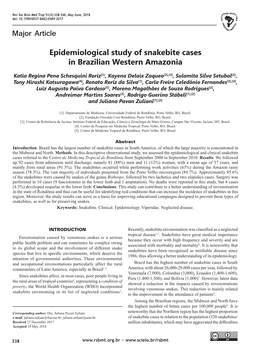 Major Article Epidemiological Study of Snakebite Cases in Brazilian Western Amazonia