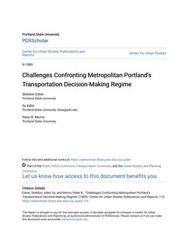 Challenges Confronting Metropolitan Portland's Transportation Decision-Making Regime