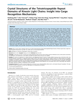 Crystal Structures of the Tetratricopeptide Repeat Domains of Kinesin Light Chains: Insight Into Cargo Recognition Mechanisms