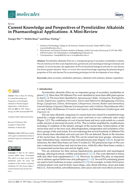 Current Knowledge and Perspectives of Pyrrolizidine Alkaloids in Pharmacological Applications: a Mini-Review