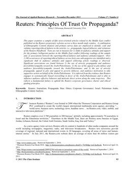 Reuters: Principles of Trust Or Propaganda? Henry I