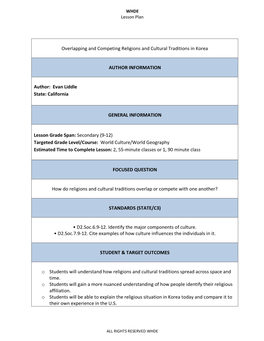 Overlapping and Competing Religions and Cultural Traditions in Korea