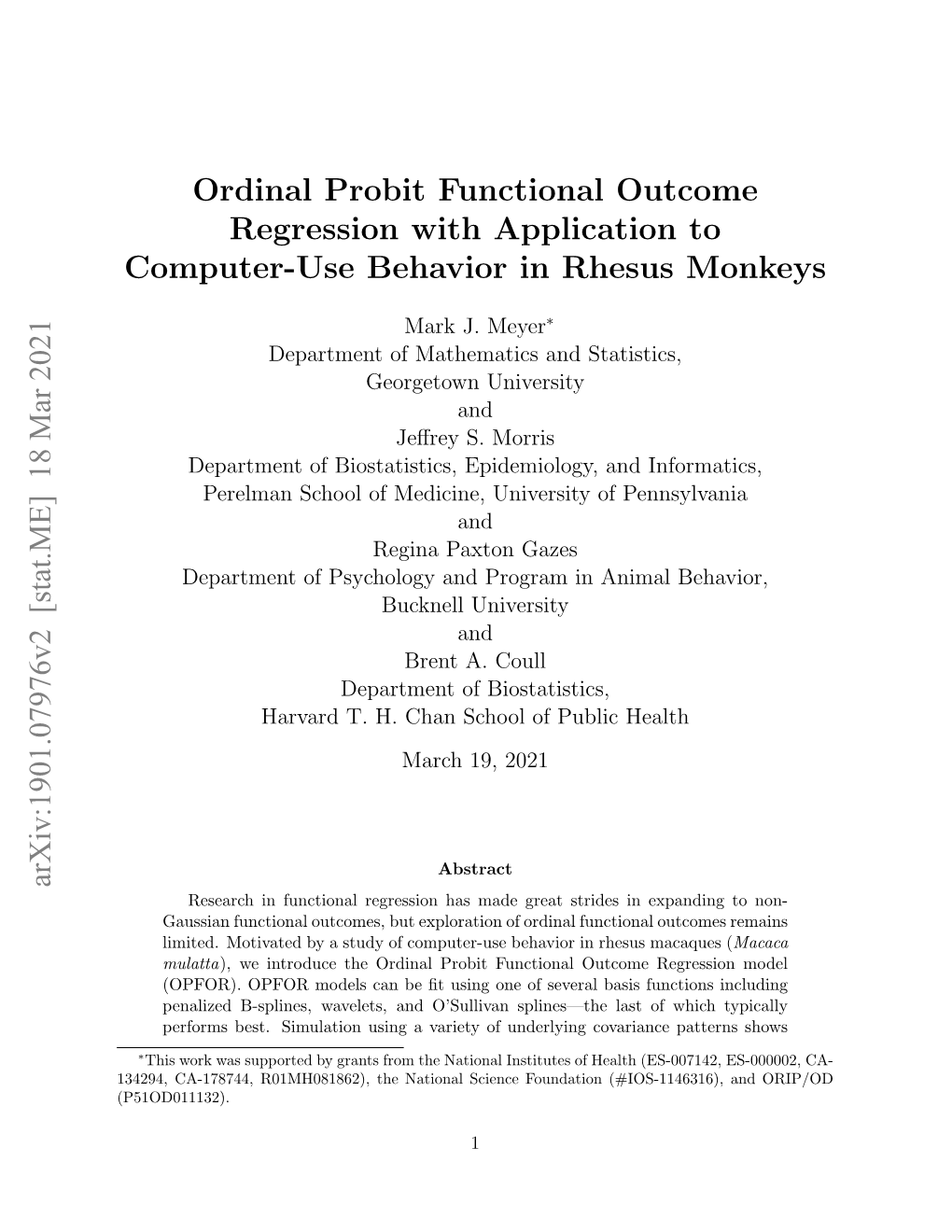 Ordinal Probit Functional Outcome Regression with Application to Computer-Use Behavior in Rhesus Monkeys