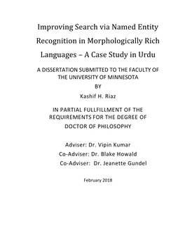 Improving Search Via Named Entity Recognition in Morphologically Rich Languages – a Case Study in Urdu