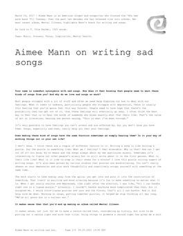 Aimee Mann on Writing Sad Songs