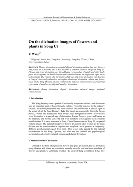 On the Divination Images of Flowers and Plants in Song Ci