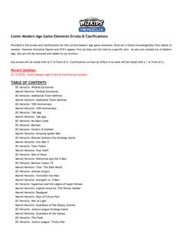 Comic Modern Age Game Elements Errata & Clarifications TABLE OF