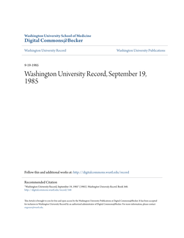 Washington University Record, September 19, 1985