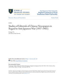 Studies of Editorials of Chinese Newspapers in Regard to Anti-Japanese War (1937-1945)