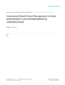 Community Based Forest Management in India BIODIVERSITY and ENVIRONMENTAL CONSERVATION